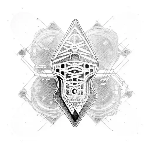 An Intricate Tattoo Of A Guitar And Snowboard Intertwined With Circuitry