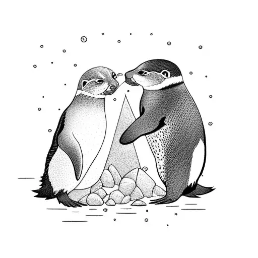 An Otter And Penguin Wrestling In A Serene Outdoor Setting