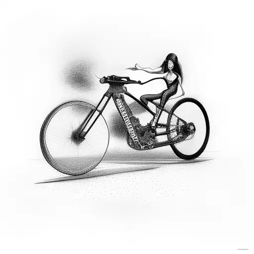Create A Tattoo Of A Sleek Racing Bike Merging With An Elegant Female Figure