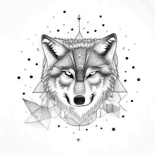 A Wolf Devouring A Full Moon With Stars