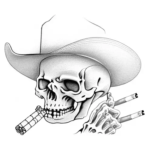 Skeleton Smoking A Cigarette In A Cowboy Hat