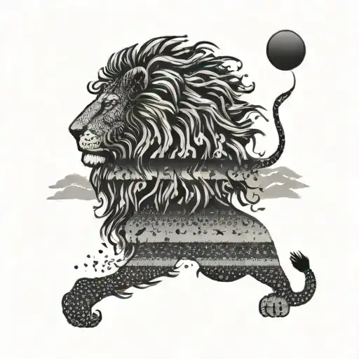 A Silhouette Of A Lion Against The Backdrop Of The English Flag And A Beach Sunset