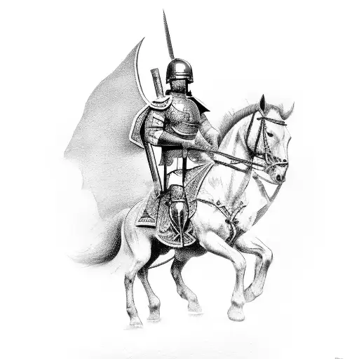 Roman Soldier Mounted On Hores In The Battle