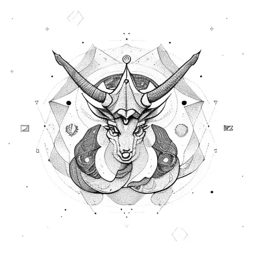 A Capricorn Formed By Abstract Planetary Shapes