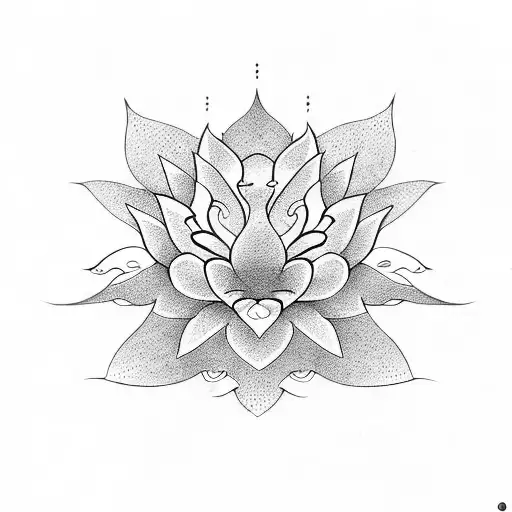 A Dotwork Lotus Flower With Intricate Patterns