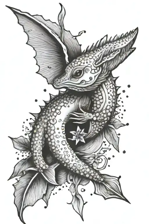 Crescent Moon And Axolotl And Arrow