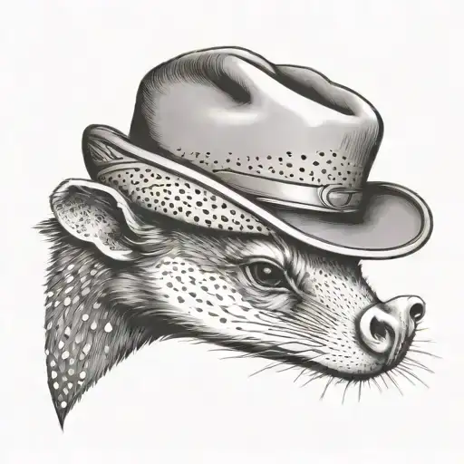Black And White Possum Wearing Periwinkle Cowboy Hat