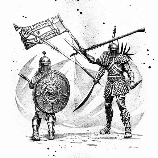 Gladiator Holding A Roman Legionary On A Spear
