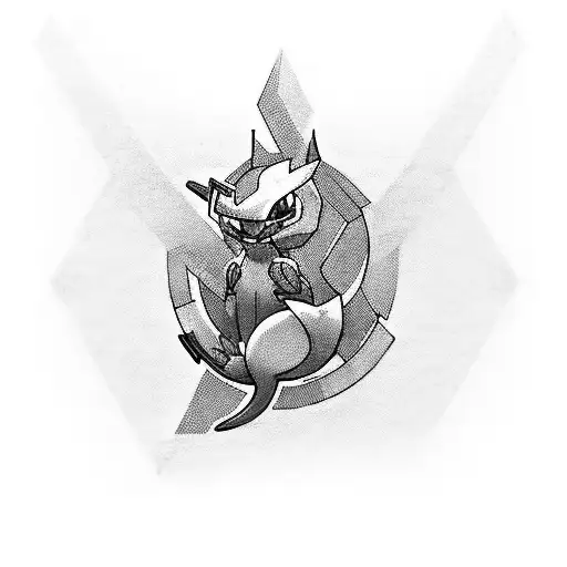 Design A Tattoo Combining Pokemon And Building Keyboards In A Black-grey Style