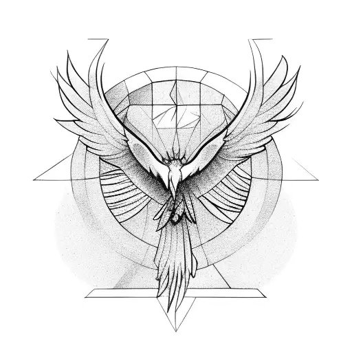 Pheonix With Geometric Designs Covering It Line Art