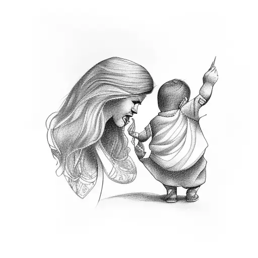 Mother With Her Child Teaching Him To Write