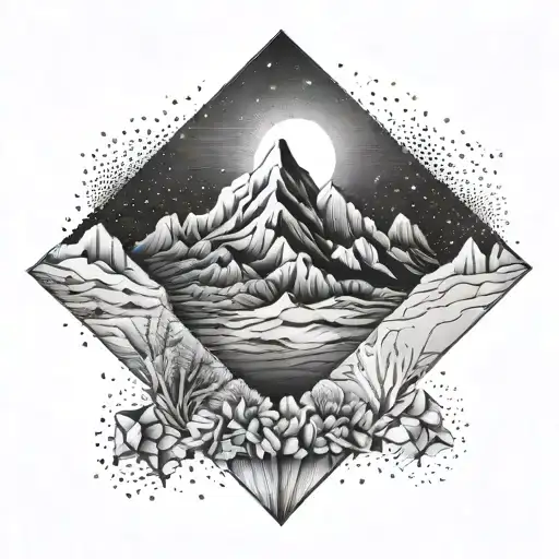 Simple Black And Whit Desert Nigh Landscape Tattoo Inside A Rhombus Shape