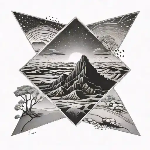Black And Whit Desert Clear Nigh Landscape With A Stretch Of Road Tattoo Inside A Diamond Shape