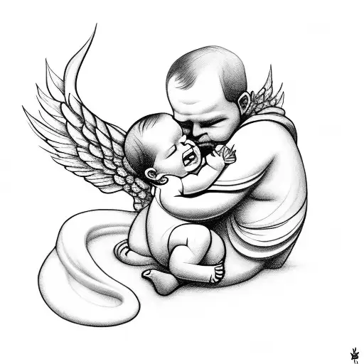 A Baby Angel Hugged By Her Father With Libra Zodiac Zign To Be Tattoed On My Arm
