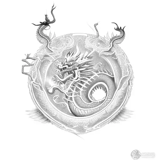 Chinese Dragon Wrapped Around A Heart Shape With Angel Wings