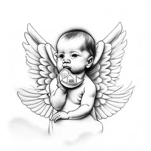 A Baby Angel Hugged By Her Father With Libra Zodiac Zign To Be Tattoed On My Arm