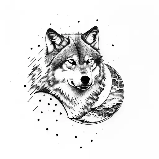 Wolf With Moon