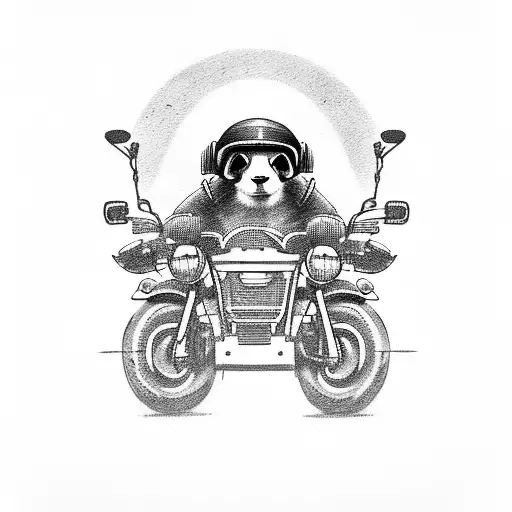 Panda Riding A Harley Motorcycle Wearing A World War Two Helmet