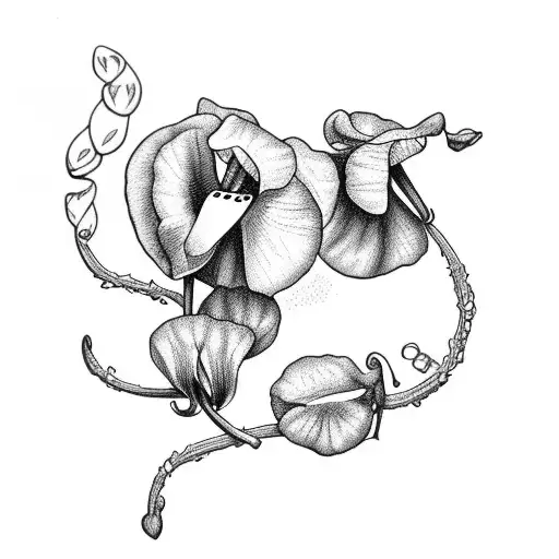 Sweet Pea And Snow Drop Growing From The Same Vine