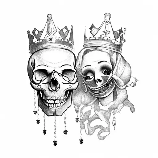 King As A Skull And Queen Kissing With Rosary