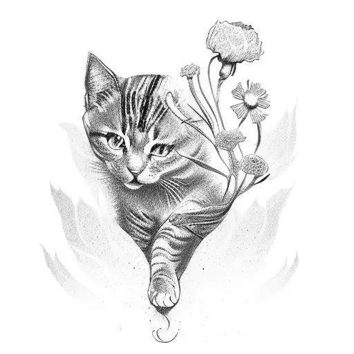 Marigold Flower And Cat Paw