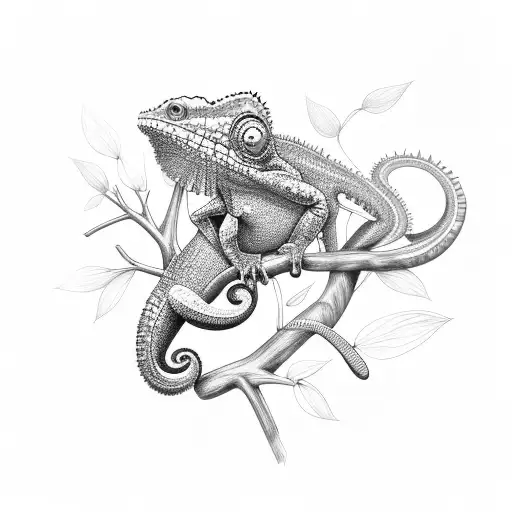 Cute Chameleon On A Tree Branch