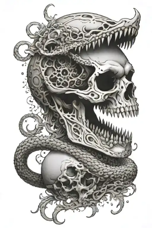 Viper Coming Out Of Human Skull