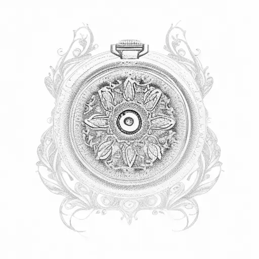 A Vintage Pocket Watch Surrounded By A Delicate Floral Wreath