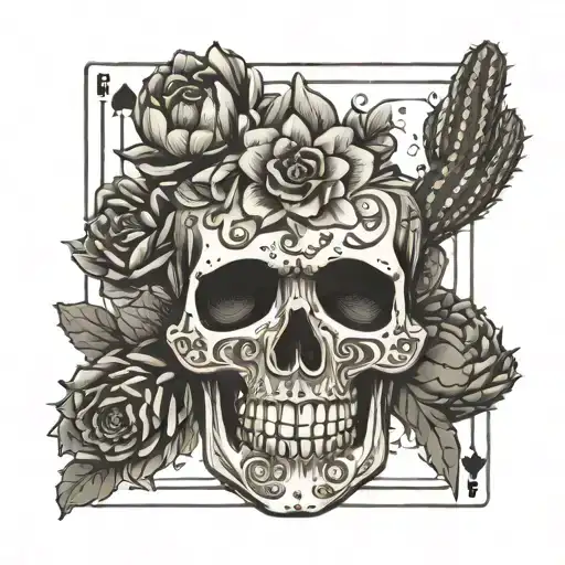 Skull Flowers Western Cactus Playing Cards