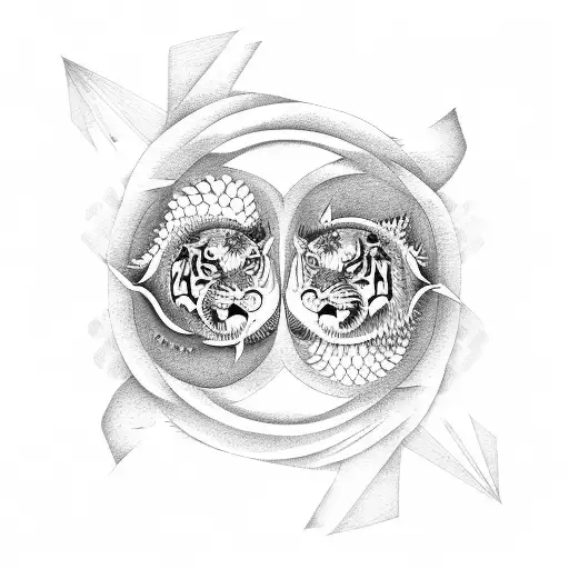 Tiger And Dragon Entwined In A Yin-yang Symbol