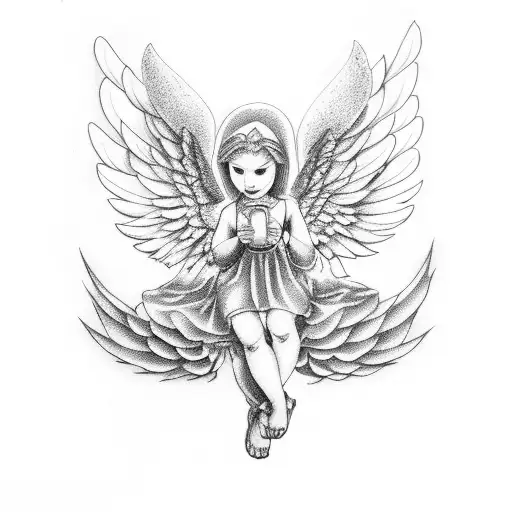 Cake With Angel With Magic Stick And Big Wings