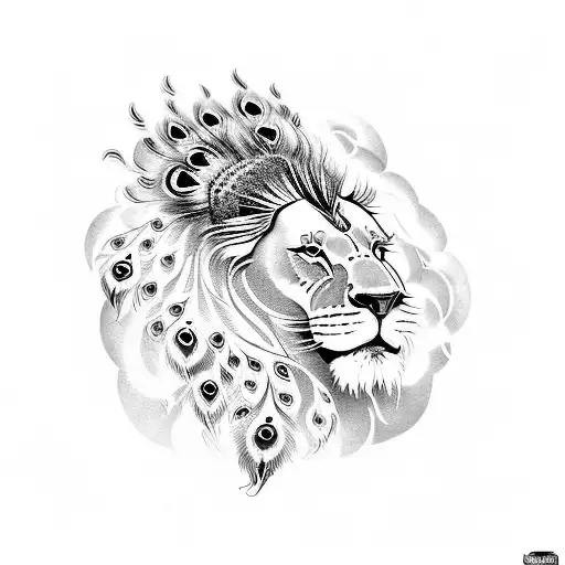 Peacock Feathers And Lion On Top