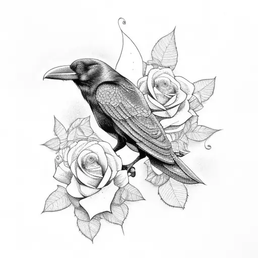 Raven Bird With Roses