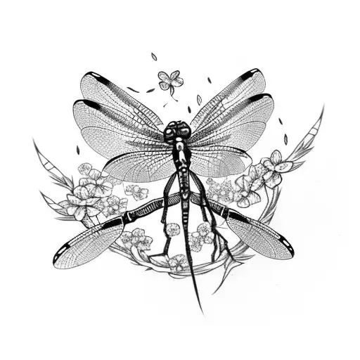 Dragonfly With Cherry Blossoms