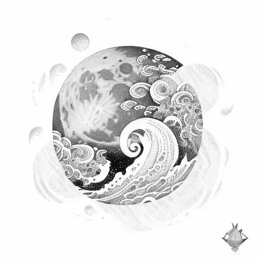 The Combination Of The Moon And The Waves Of The Sea