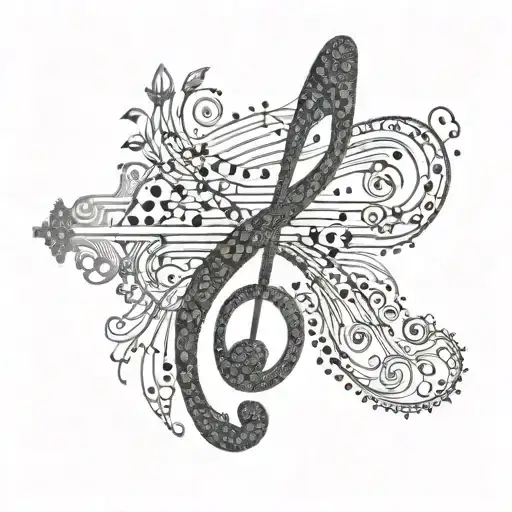 An Intricate Dotwork Design Of A Music Note With A Cross Symbolizing Christian Ministry