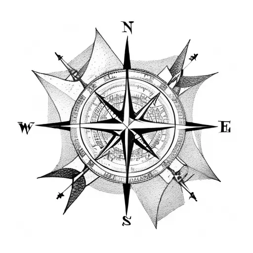 A Compass Rose With A Pirate Ship Sailing Towards The North