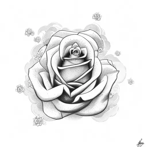 Christian Cross Surrounded With Roses And Clouds