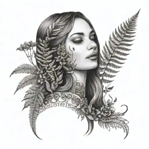 Lady Portrait Holding Sarrow In Meadow And Ferns