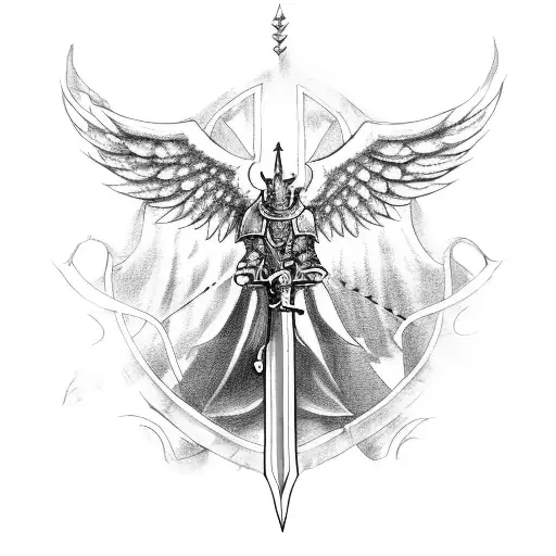 Someone In Armour Holding A Sword With A Half Angel's Wing And A Half Demon's Wing