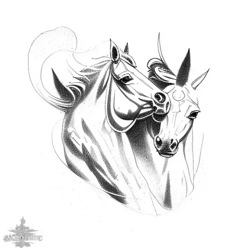 A Sketch-style Tattoo Of A Cowboy Riding A Wild Horse