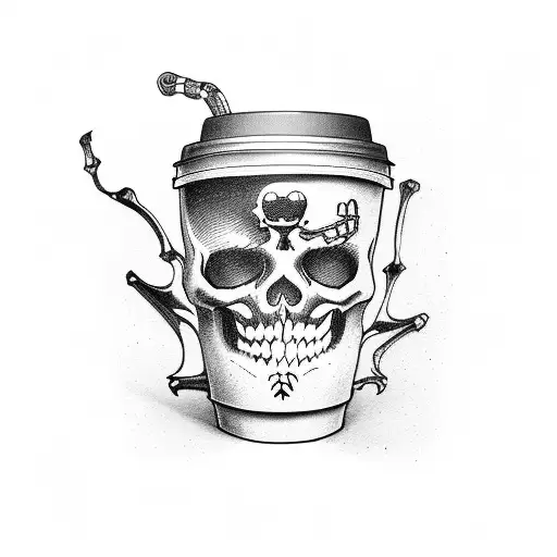 Skeleton In Coffee Inside Coffee Mug Wearing A Sombero