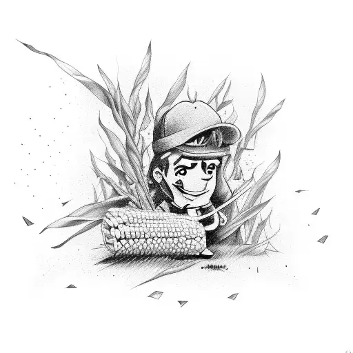 A Graffiti Mural Of A Cartoon Man Surrounded By Corn Stalks