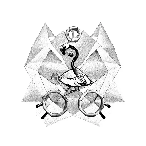 A Gym Logo With A Flamingo Lifting Weights And Pyramids In The Background