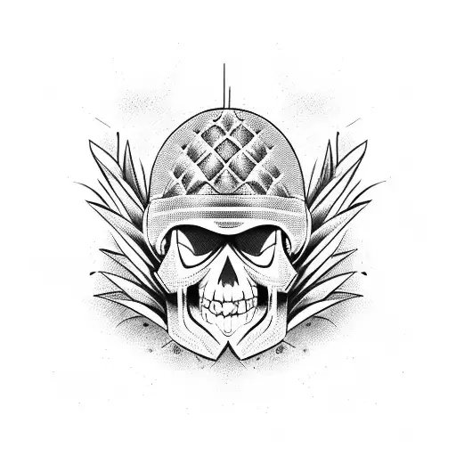A Military Helmet With A Pineapple And Skull Design