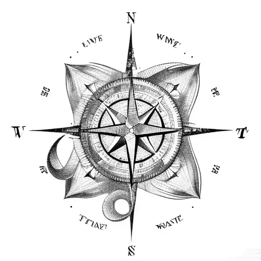 A Compass And A Wave Intertwined To Represent The Love For Travel And The Beach