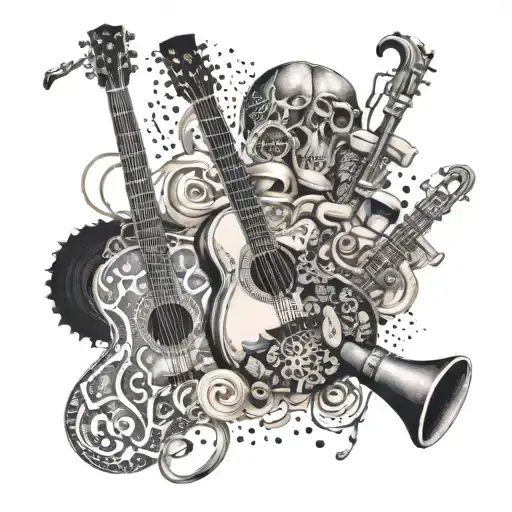 A Collage Of Musical Instruments Intertwined With Various Animal Prints