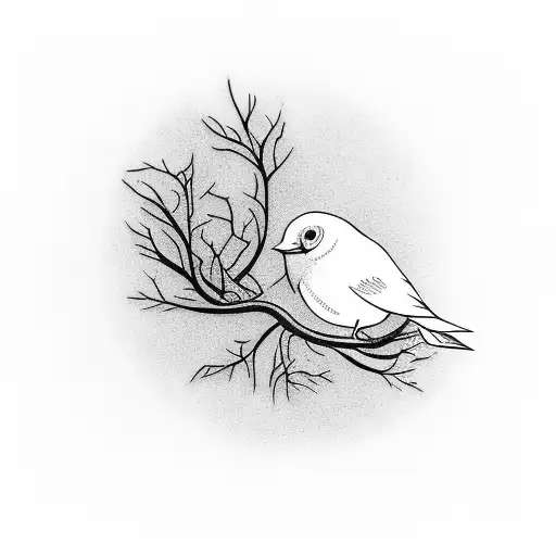 A Single Continuous Line Representation Of A Bird On A Curving Branch