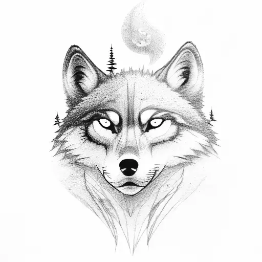 A Serene Landscape With A Lone Wolf Standing On A Cliff Overlooking A Forest