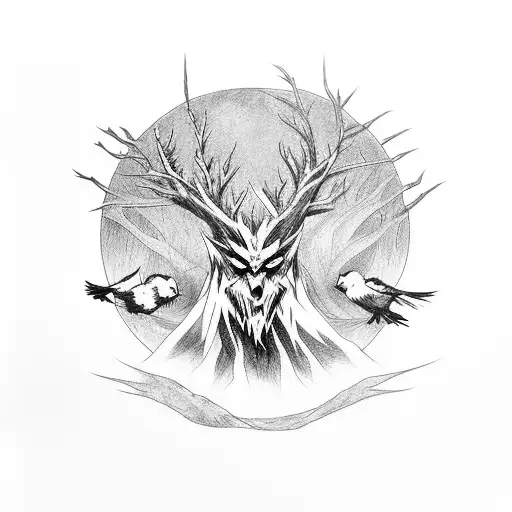 Itachi With His Crows And A Leshen From The Witcher